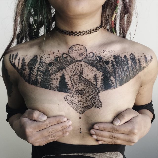 tattoo feminin loup 15