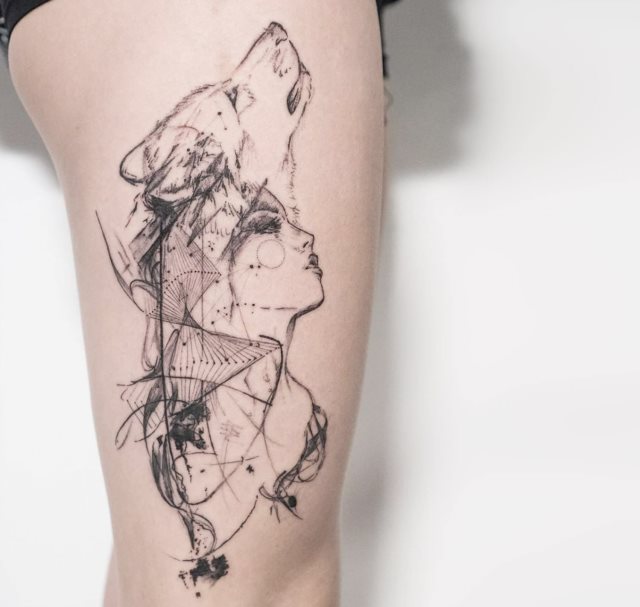 tattoo feminin loup 45